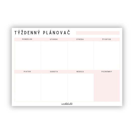 Týždenný plánovač A4 - na šírku