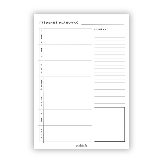 Týždenný plánovač A4 - na výšku