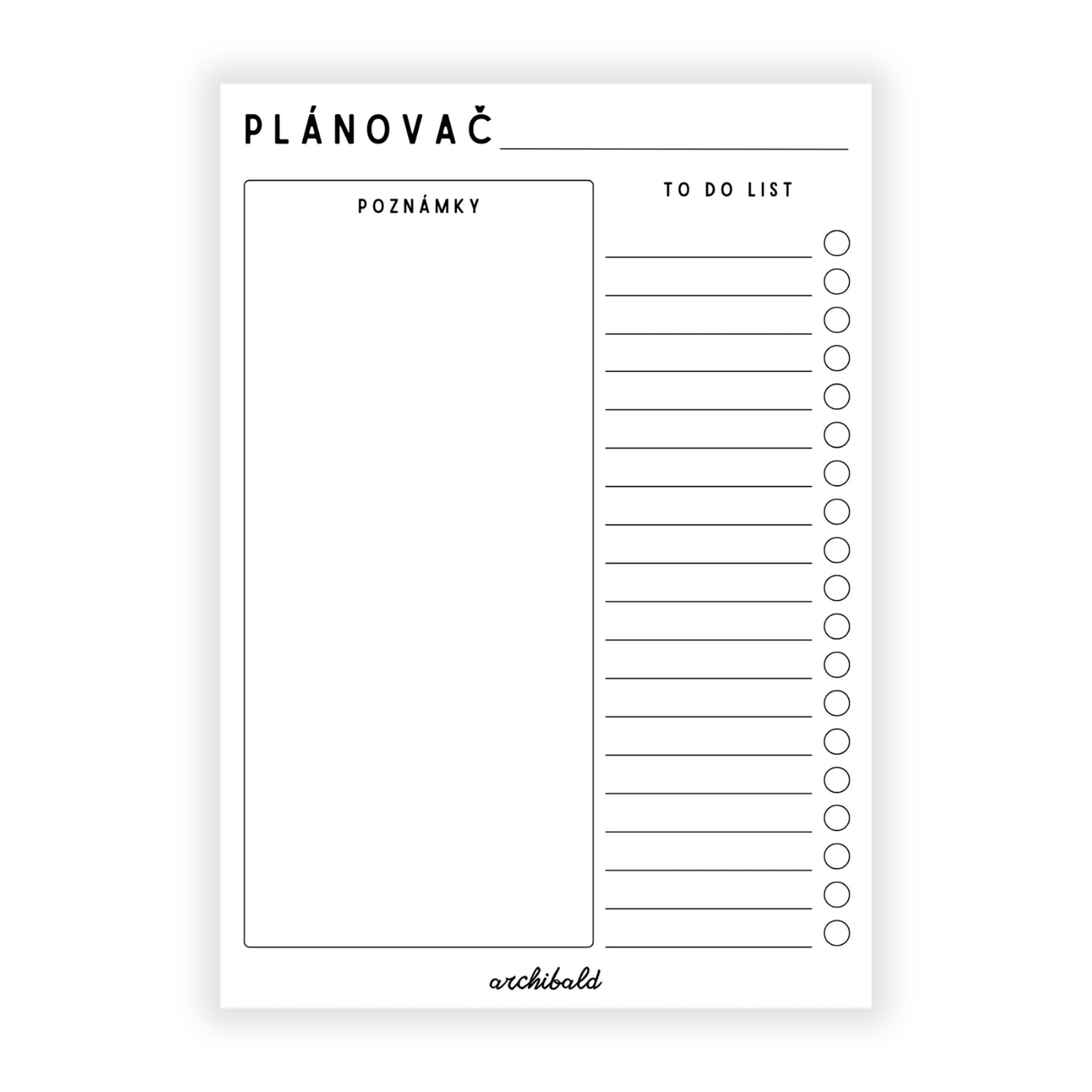 Plánovač A5 - čiernobiely