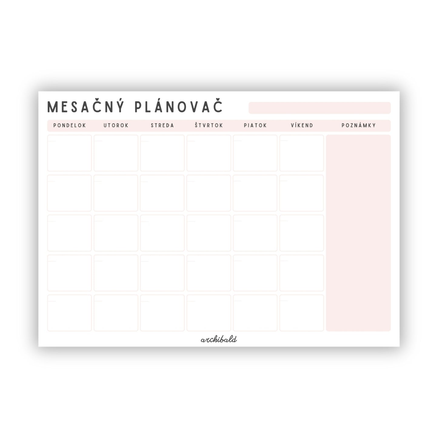 Mesačný plánovač A4 - na šírku